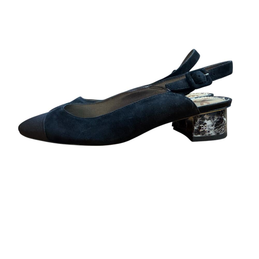 SAM EDELMAN NWOT/NWOB Sadira Black Cap Toe Sling Back Heels Size 9 Quiet Luxury - Picture 5 of 16